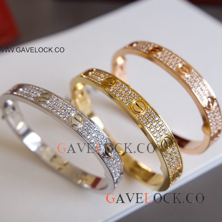 Copy Cartier Love Wide Bracelet Full Diamonds with Screw Copy Cartier Love Wide Bracelet Full Diamonds with Screw